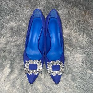 Blue embellished heels